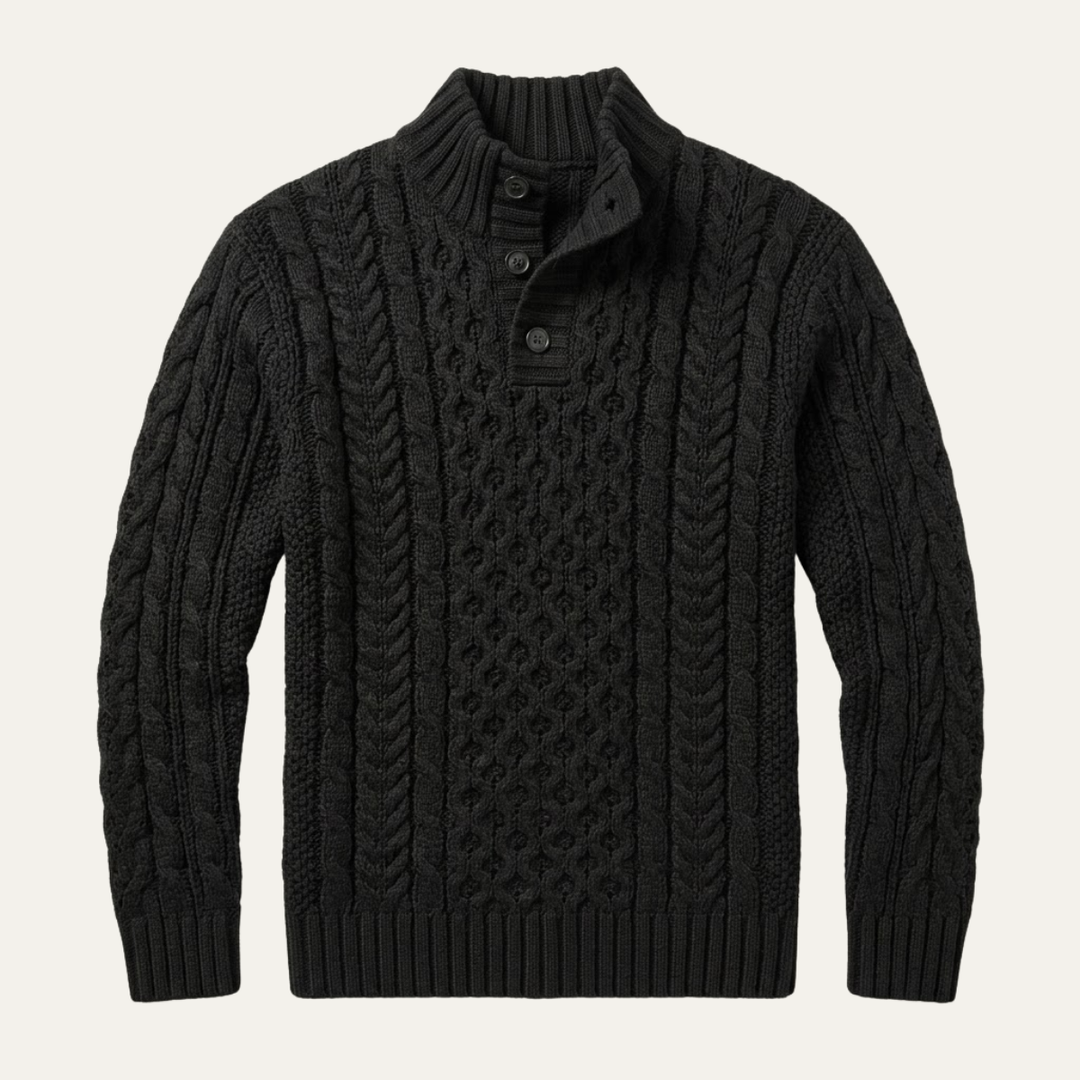Lawrence | Button Neck Chunky Cable Knit Sweater