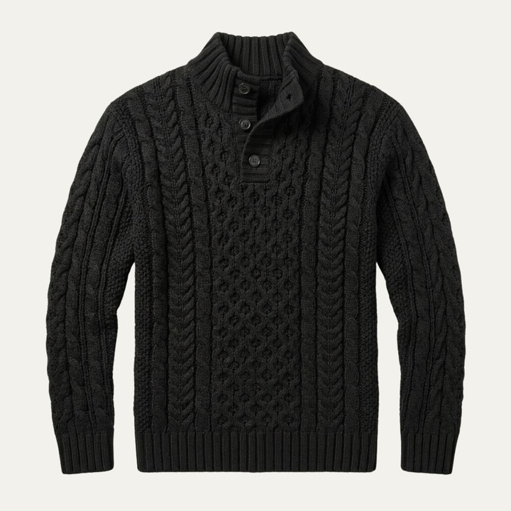 Lawrence | Button Neck Chunky Cable Knit Sweater
