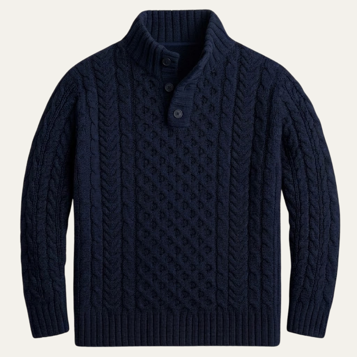 Lawrence | Button Neck Chunky Cable Knit Sweater