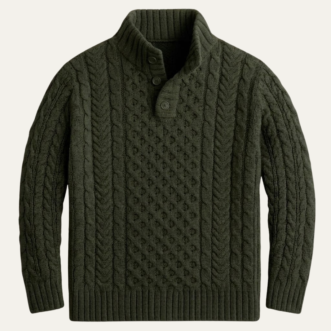 Lawrence | Button Neck Chunky Cable Knit Sweater
