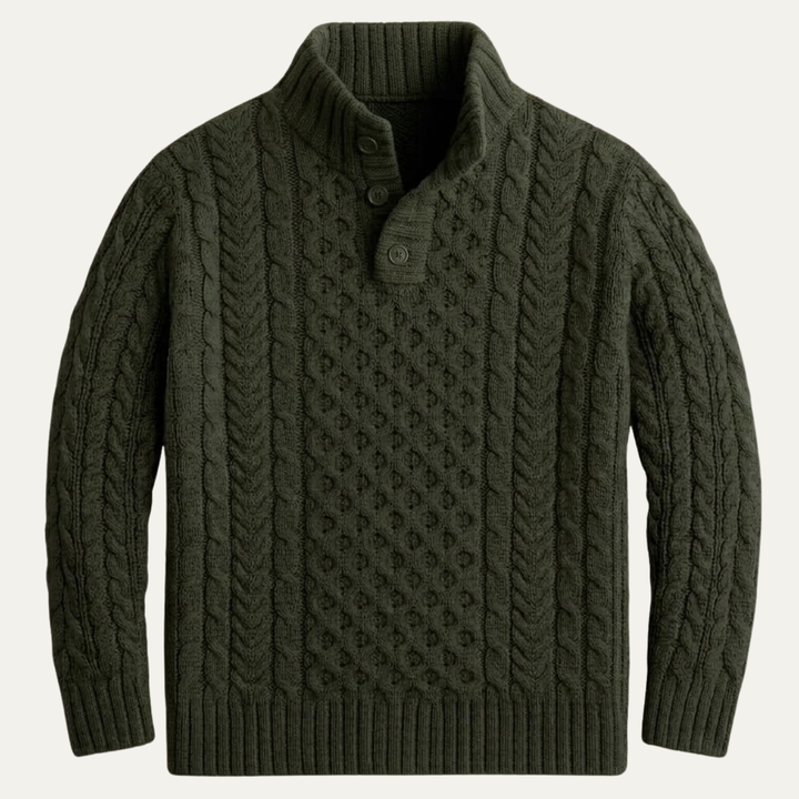 Lawrence | Button Neck Chunky Cable Knit Sweater