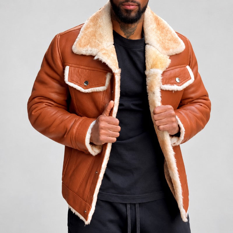 Lawrence | Classic Plush Lined Winter Aviator Leather Jacket