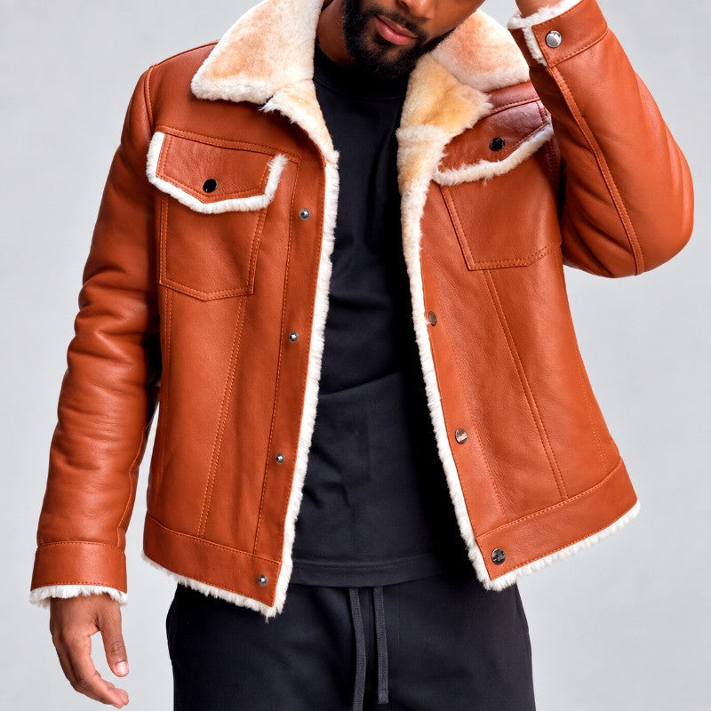 Lawrence | Classic Plush Lined Winter Aviator Leather Jacket