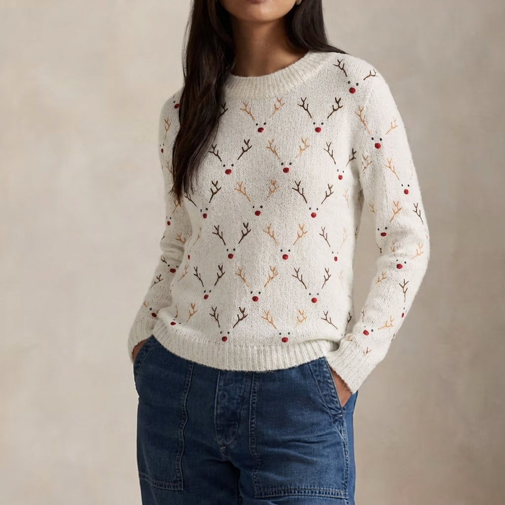 Linda | Chic Reindeer Print Crewneck Sweatshirt