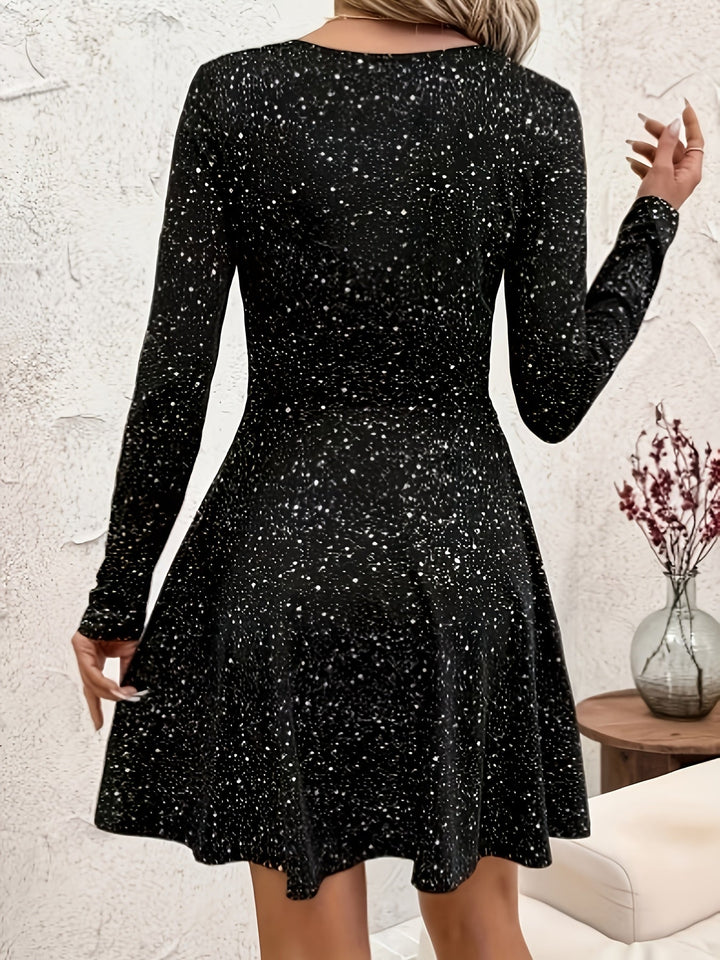 Linda | Cozy Sparkle Long Sleeve Fit and Flare Christmas Dress