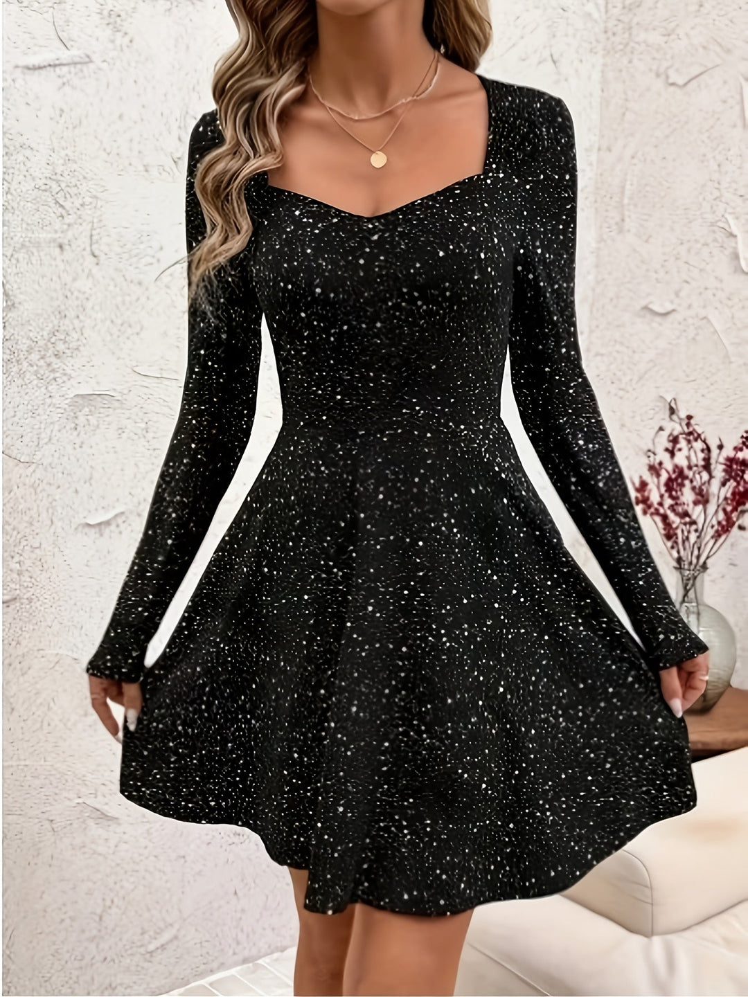Linda | Cozy Sparkle Long Sleeve Fit and Flare Christmas Dress