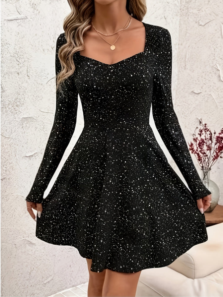 Linda | Cozy Sparkle Long Sleeve Fit and Flare Christmas Dress