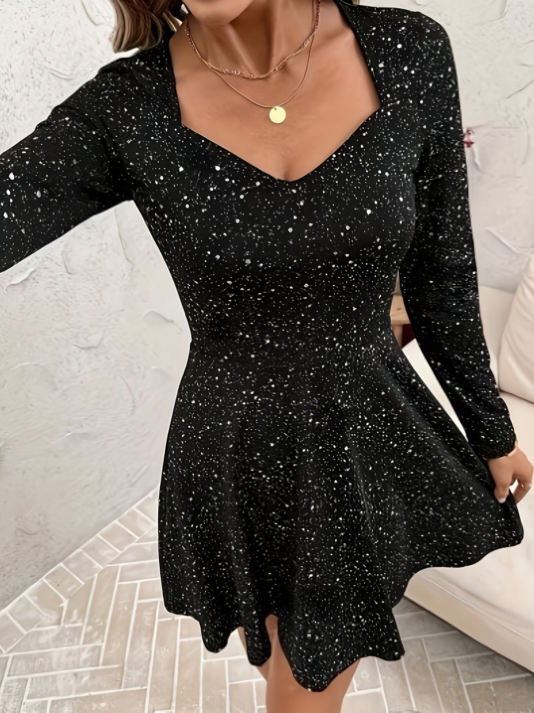 Linda | Cozy Sparkle Long Sleeve Fit and Flare Christmas Dress