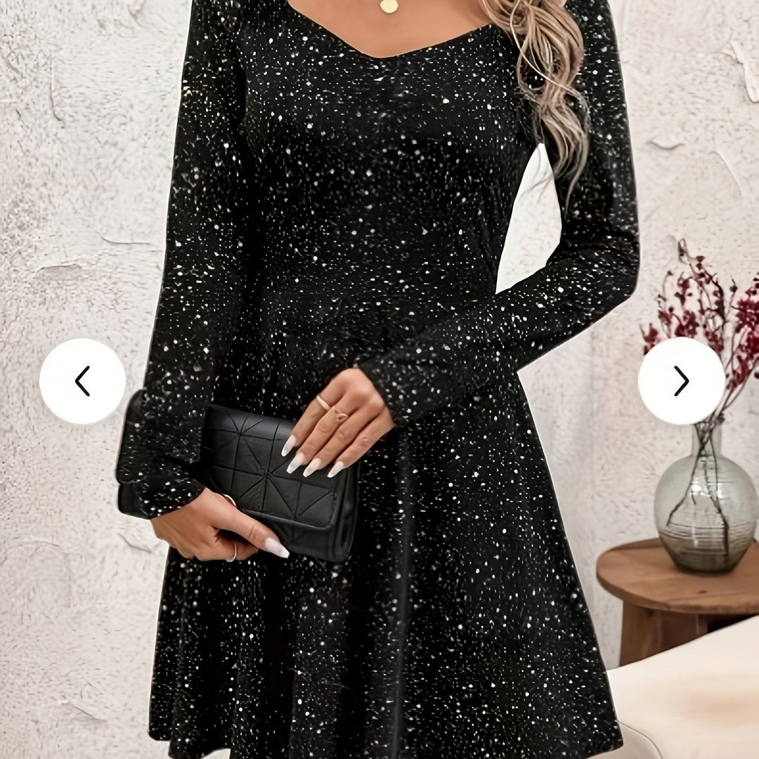 Linda | Cozy Sparkle Long Sleeve Fit and Flare Christmas Dress