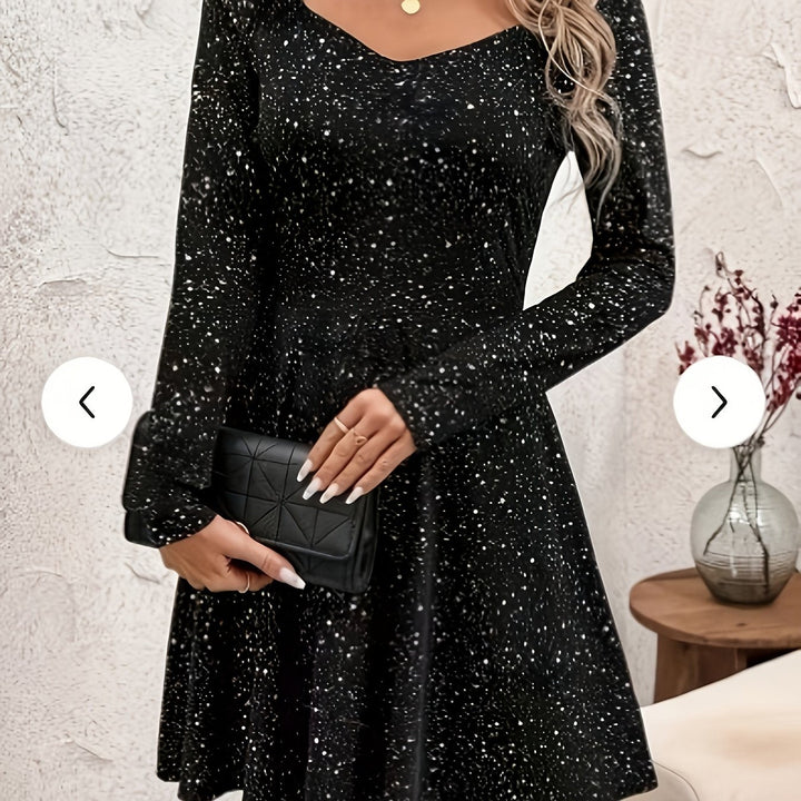 Linda | Cozy Sparkle Long Sleeve Fit and Flare Christmas Dress