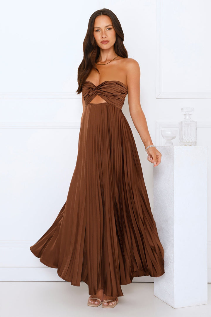 Linda | Sophisticated Strapless Pleated Maxi Holiday Dress