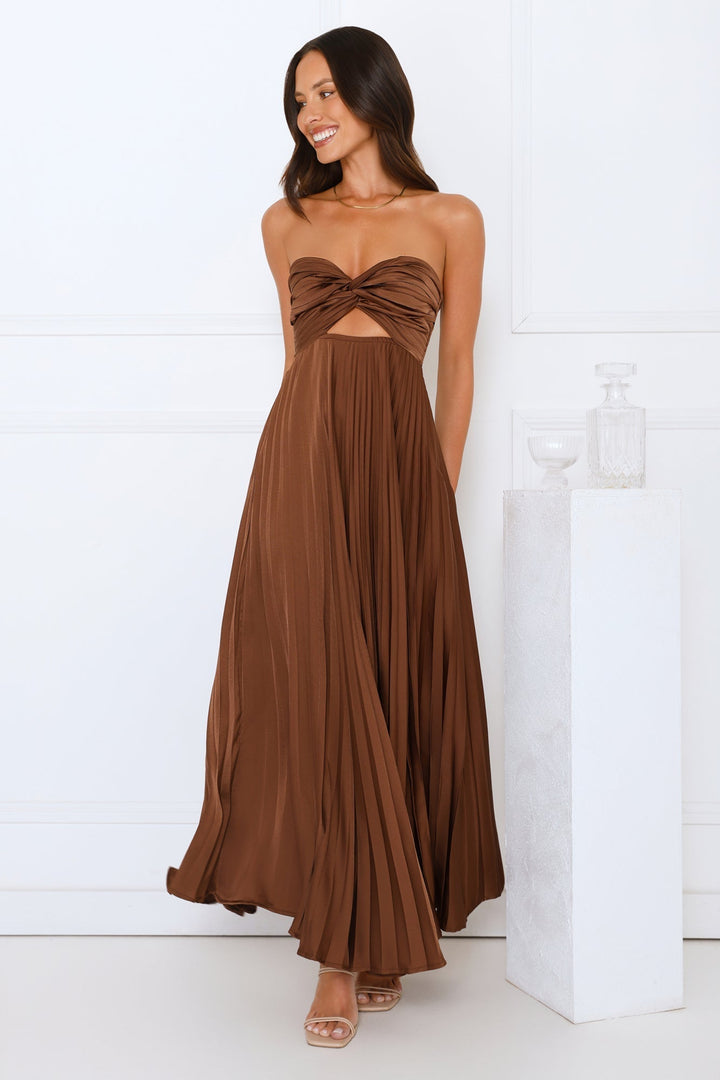 Linda | Sophisticated Strapless Pleated Maxi Holiday Dress