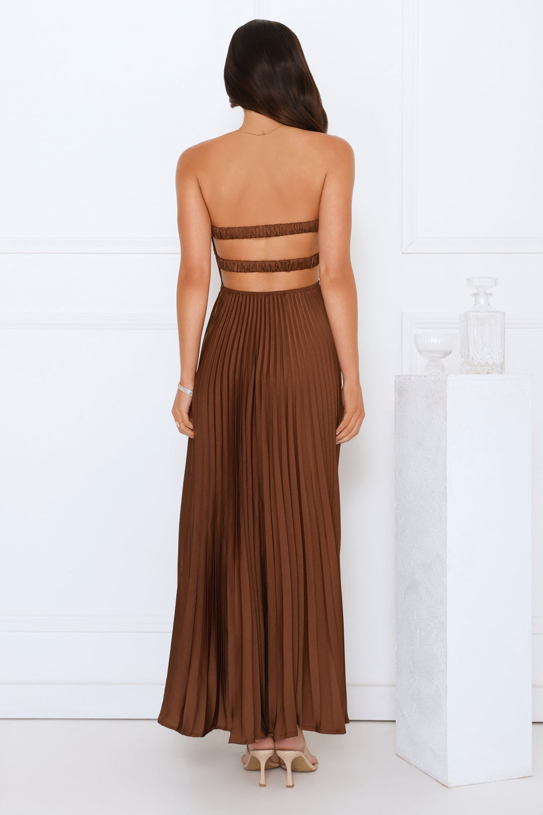 Linda | Sophisticated Strapless Pleated Maxi Holiday Dress