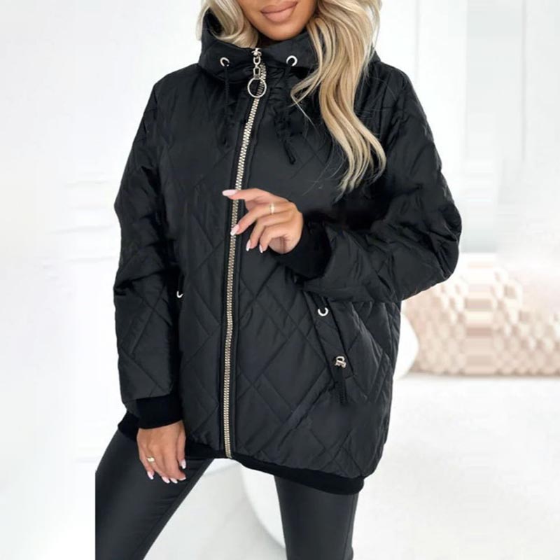 Lisa | Polished Diamond Quilted Hooded Puffer Jacket