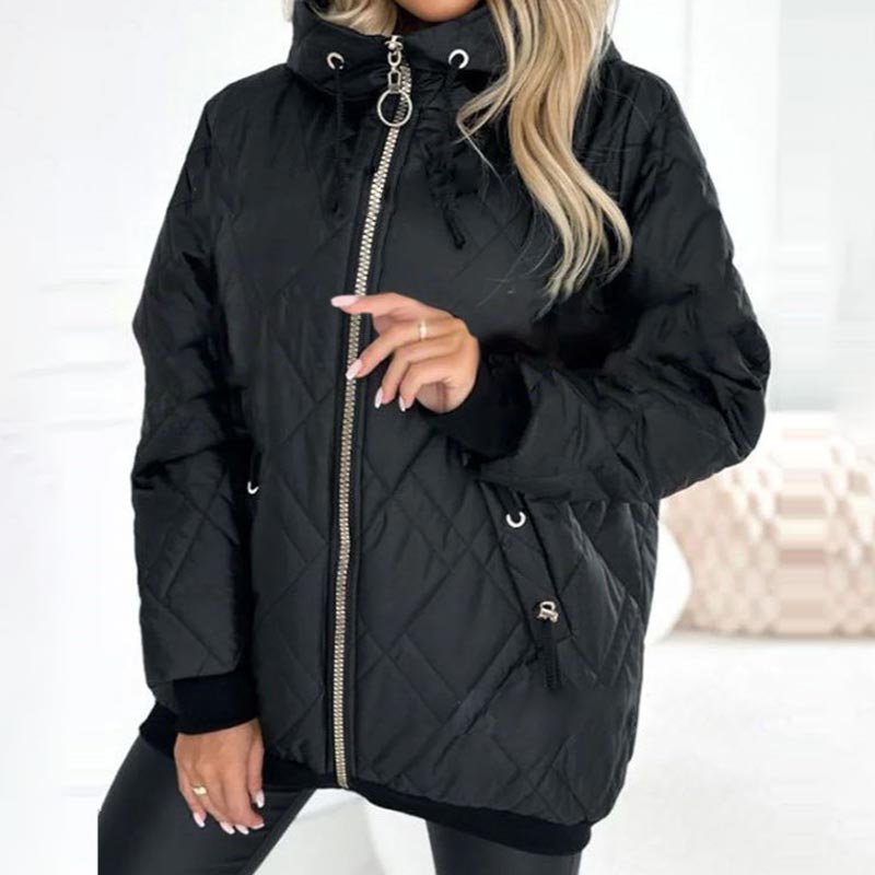 Lisa | Polished Diamond Quilted Hooded Puffer Jacket