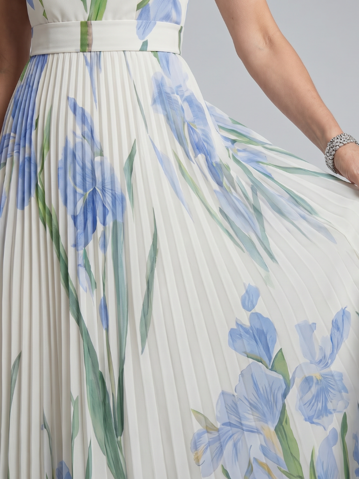 Lisa | Refined Pleated Floral Print Maxi Holiday Dress