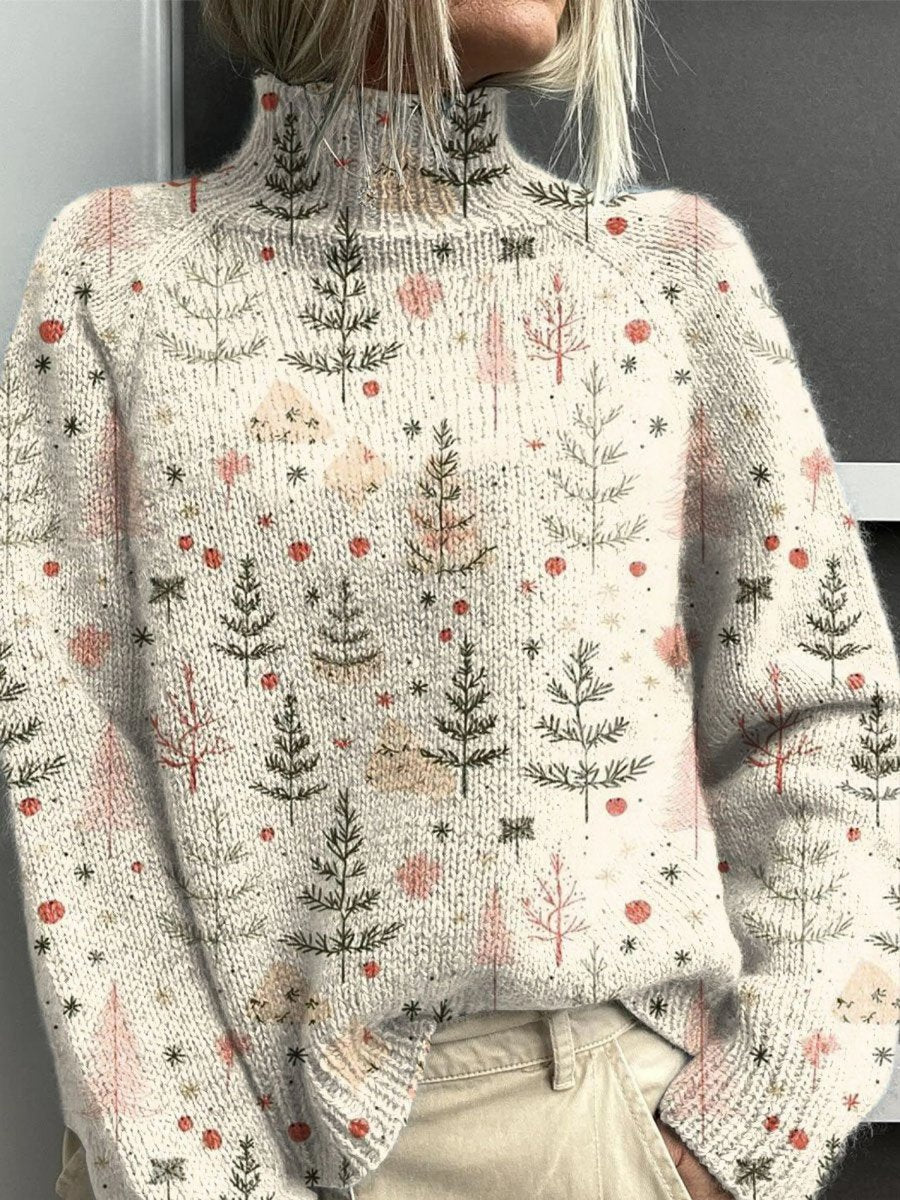 Madison | Polished Tree Print Turtleneck Christmas Sweater Women