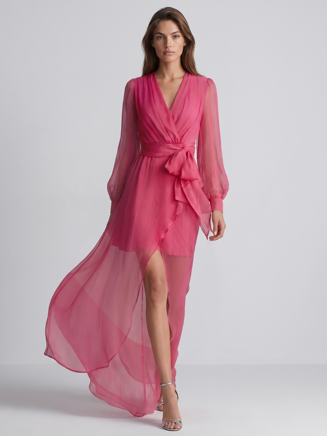 Madison | Polished Wrap Front Sheer Holiday Dress