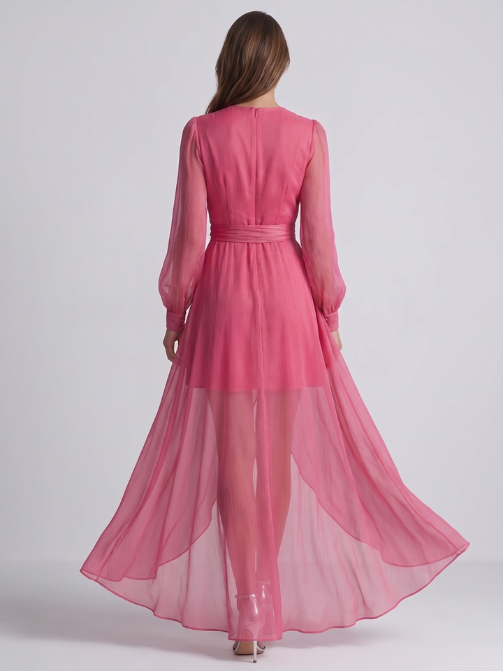 Madison | Polished Wrap Front Sheer Holiday Dress