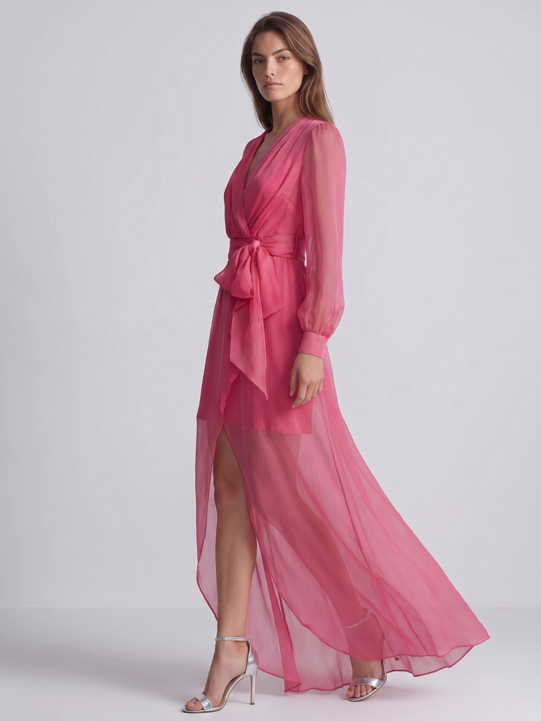 Madison | Polished Wrap Front Sheer Holiday Dress