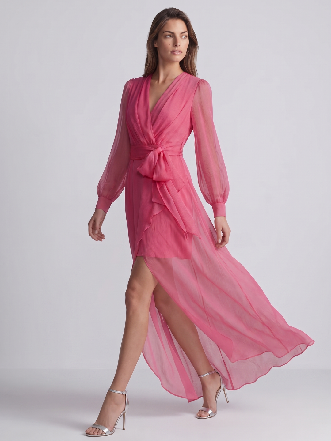 Madison | Polished Wrap Front Sheer Holiday Dress