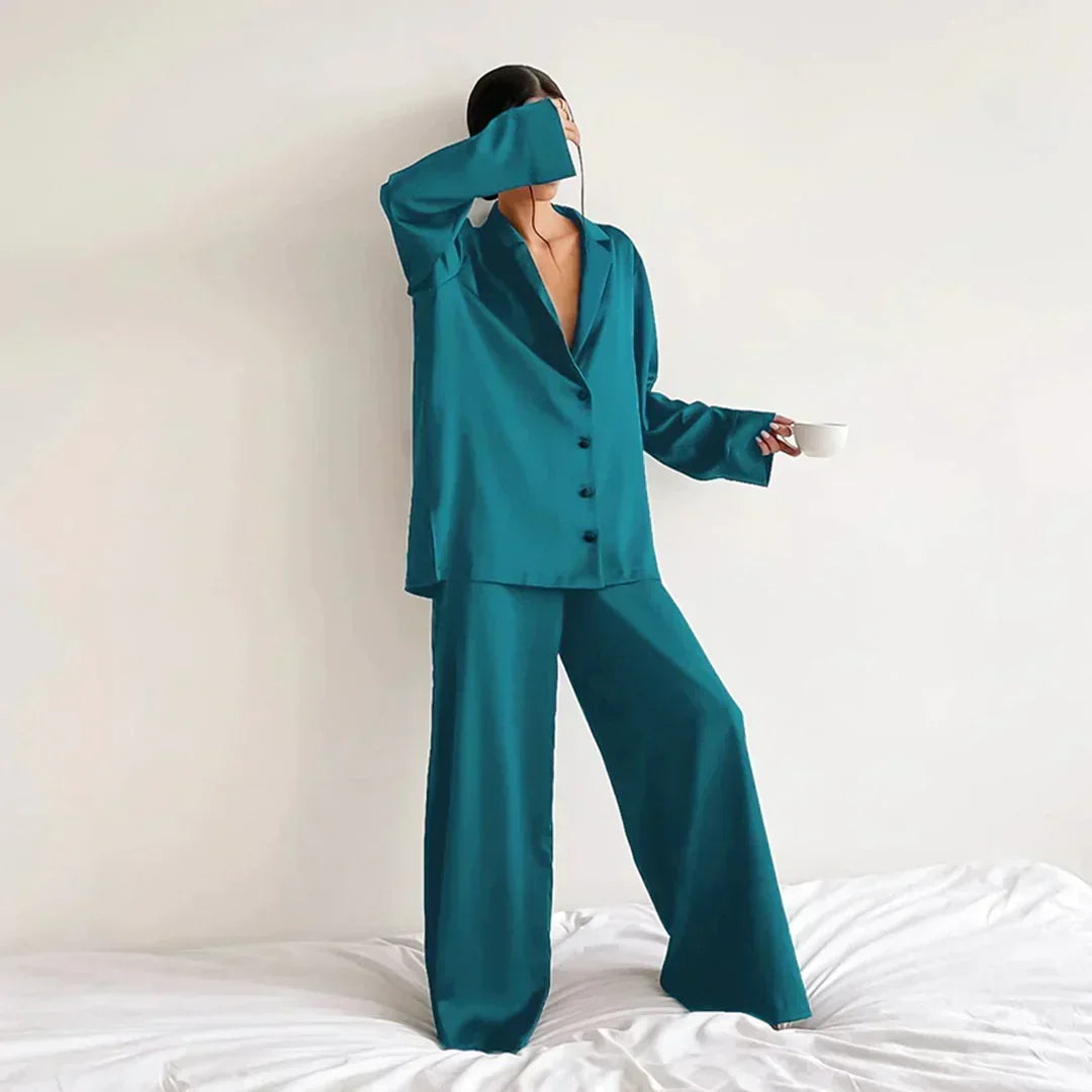 Madison | Relaxed Satin Wide Leg Pajamas Set