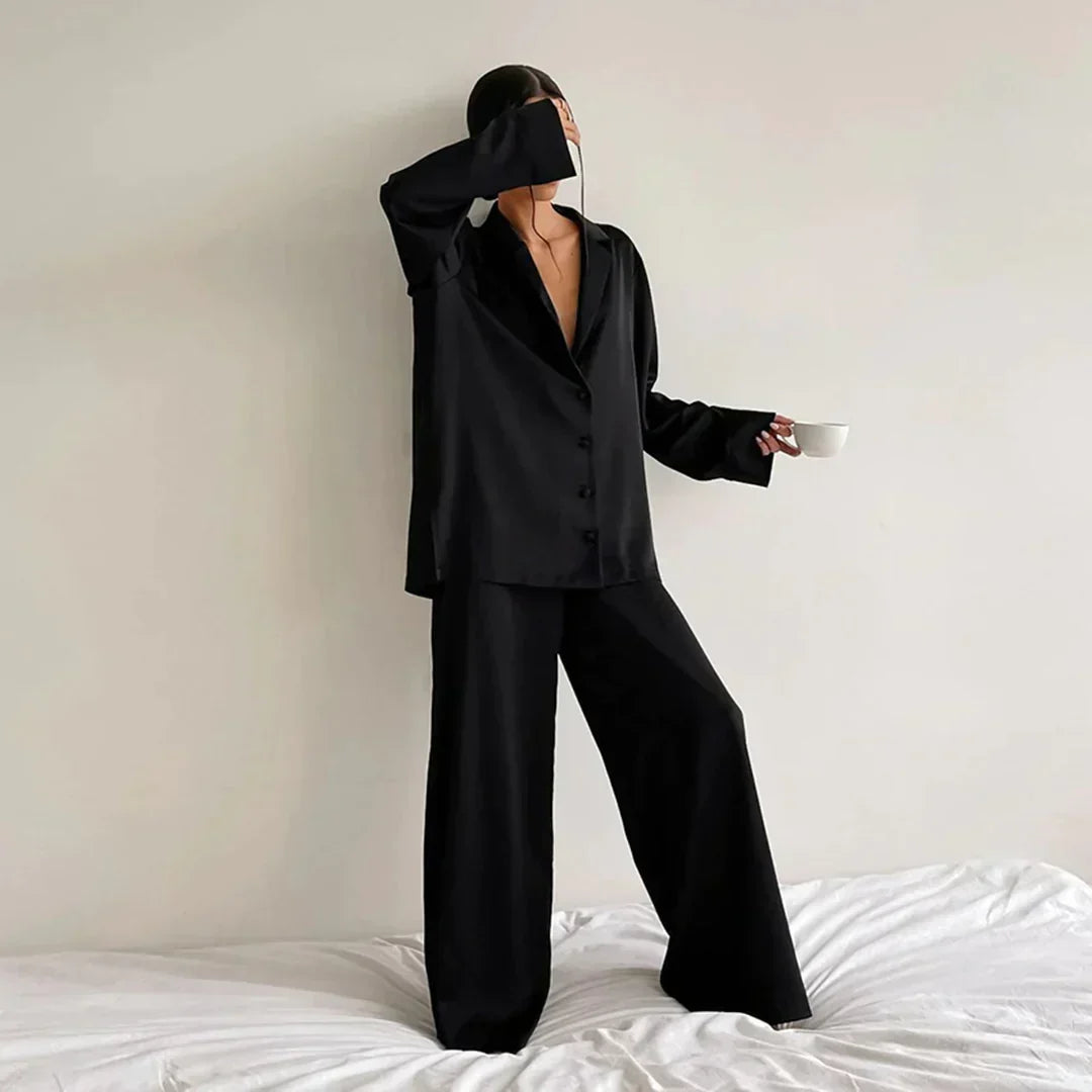 Madison | Relaxed Satin Wide Leg Pajamas Set