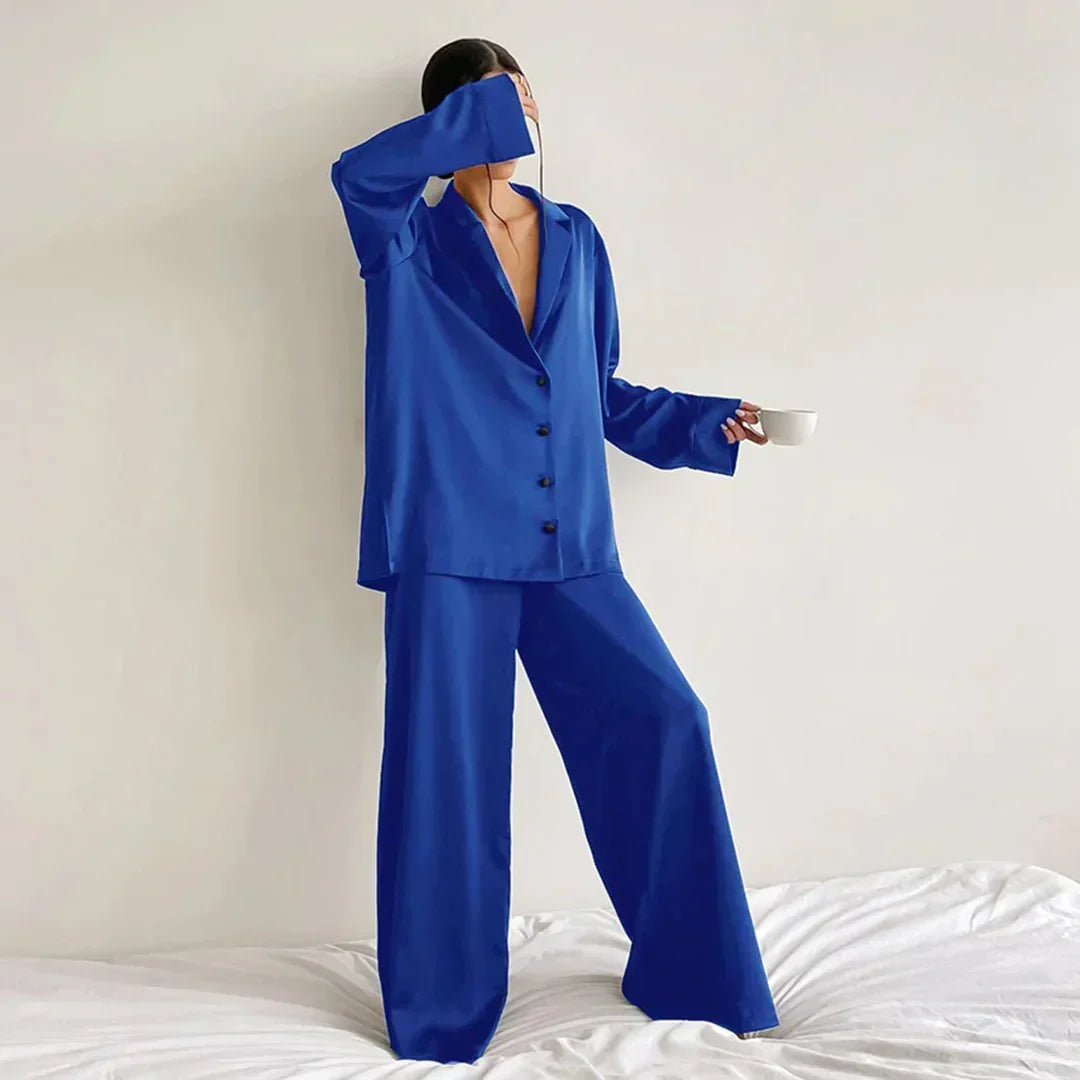Madison | Relaxed Satin Wide Leg Pajamas Set