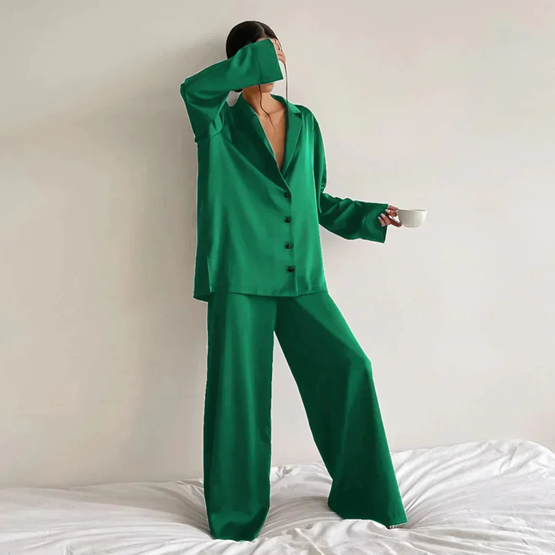 Madison | Relaxed Satin Wide Leg Pajamas Set