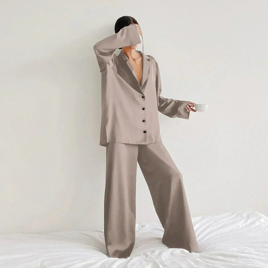 Madison | Relaxed Satin Wide Leg Pajamas Set