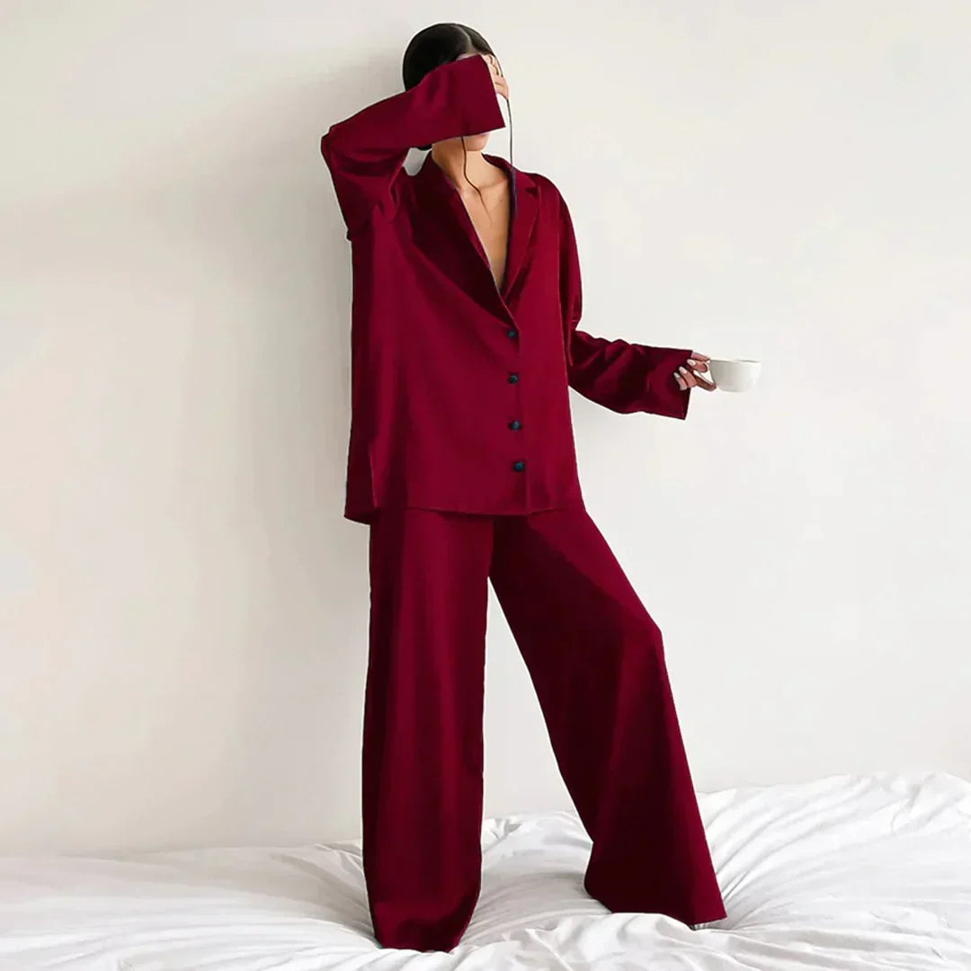Madison | Relaxed Satin Wide Leg Pajamas Set