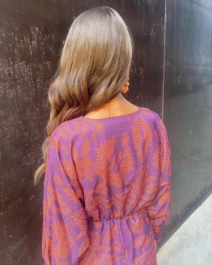 Margaret | Cozy Twist Front Paisley Print Fall Midi Dress
