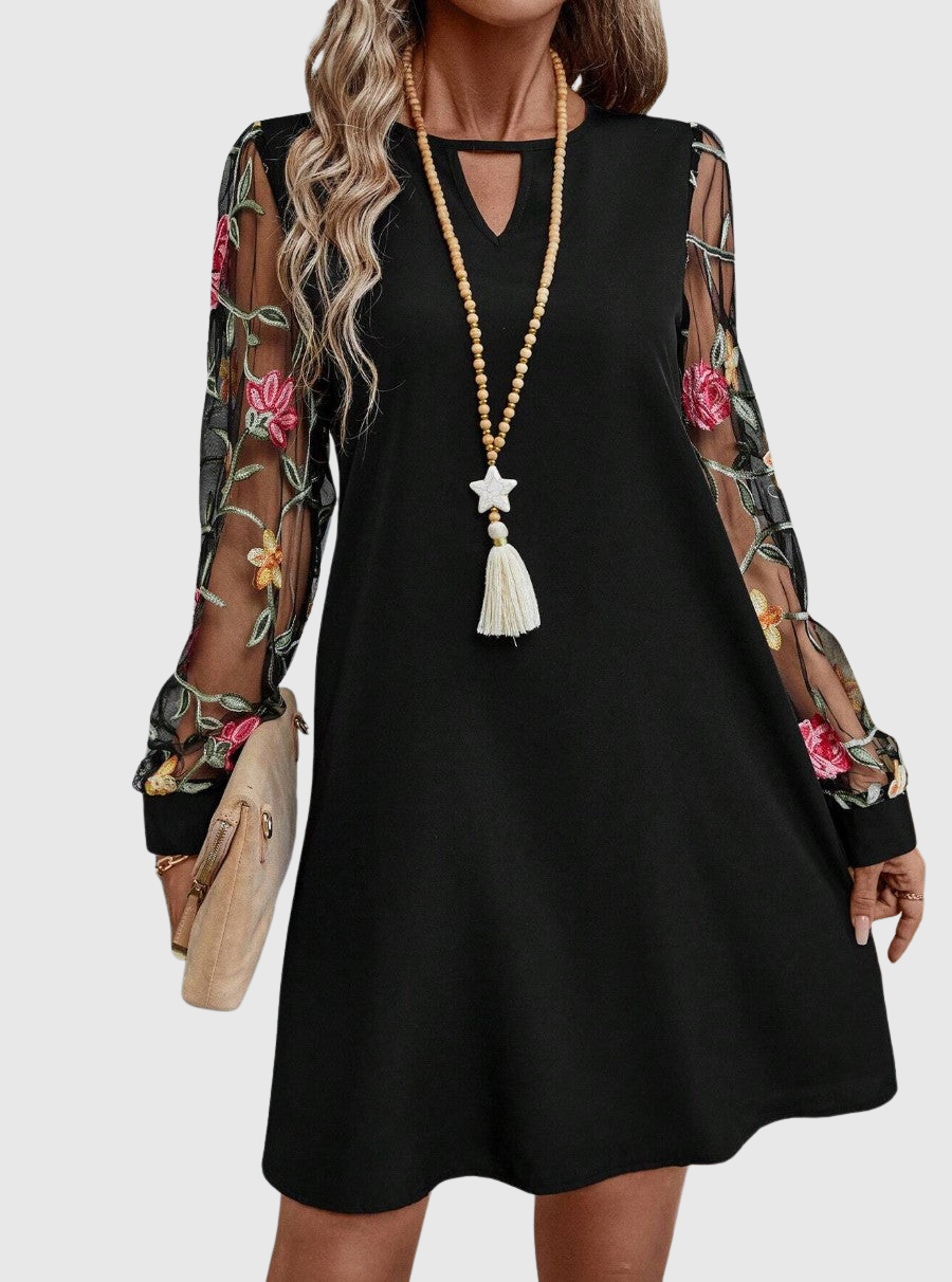 Margaret | Graceful Floral Long Sleeve Mini Christmas Dress