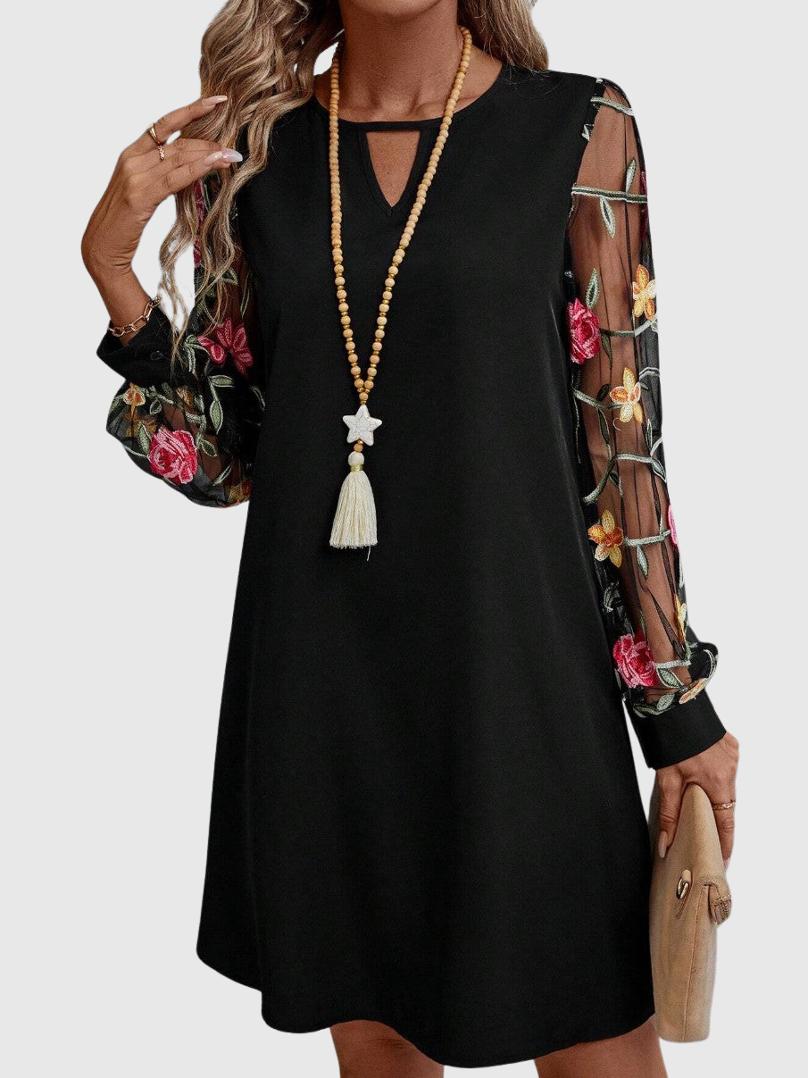 Margaret | Graceful Floral Long Sleeve Mini Christmas Dress