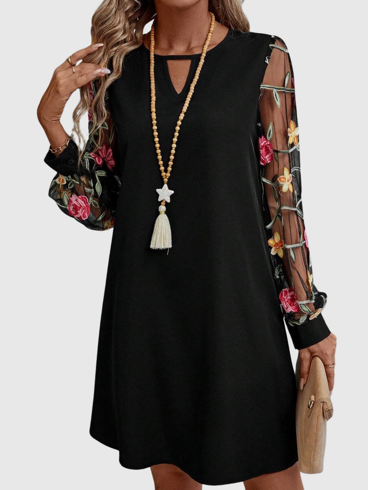 Margaret | Graceful Floral Long Sleeve Mini Christmas Dress