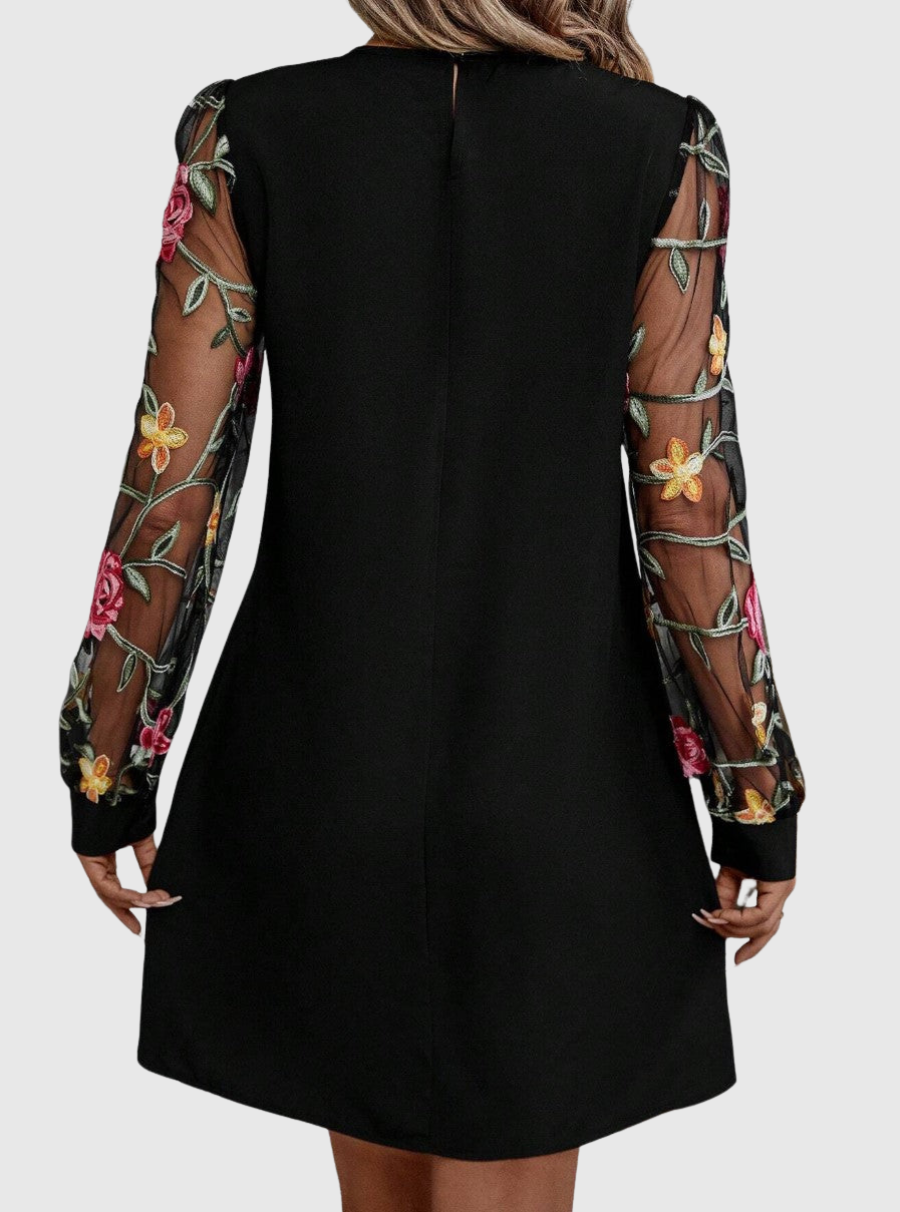 Margaret | Graceful Floral Long Sleeve Mini Christmas Dress