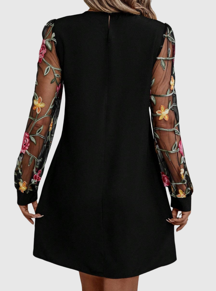 Margaret | Graceful Floral Long Sleeve Mini Christmas Dress