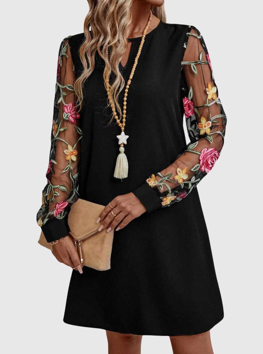 Margaret | Graceful Floral Long Sleeve Mini Christmas Dress