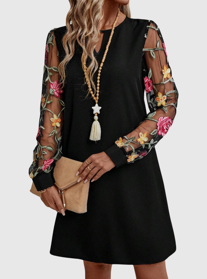 Margaret | Graceful Floral Long Sleeve Mini Christmas Dress
