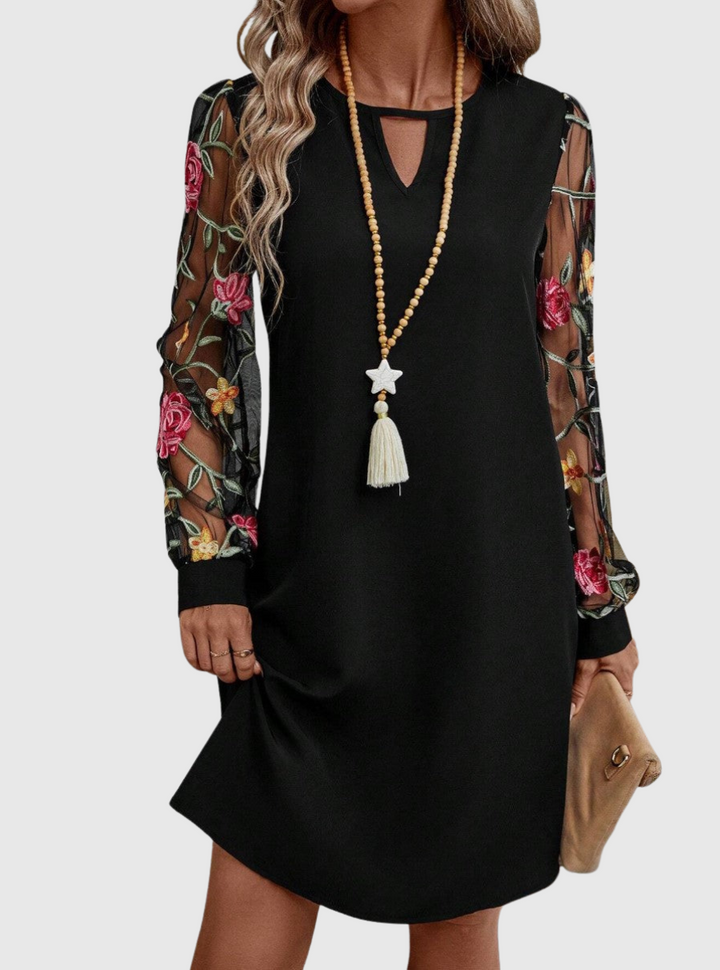 Margaret | Graceful Floral Long Sleeve Mini Christmas Dress