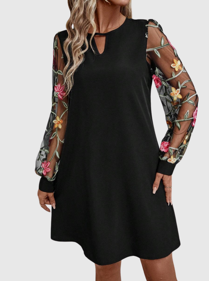 Margaret | Graceful Floral Long Sleeve Mini Christmas Dress