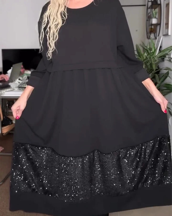 Maria | Cozy Long Sleeve Sequin Hem Christmas Midi Dress