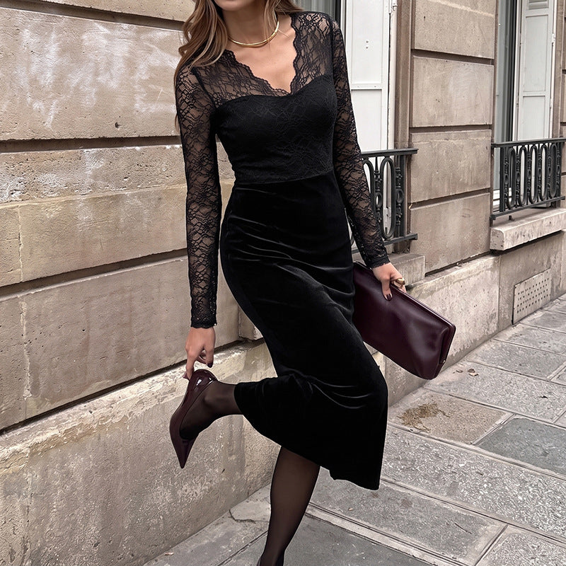 Maria | Refined Velvet Lace Maxi Winter Dress