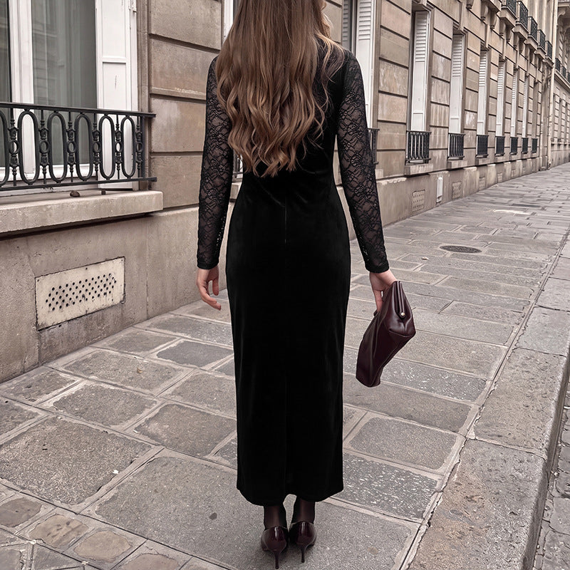 Maria | Refined Velvet Lace Maxi Winter Dress