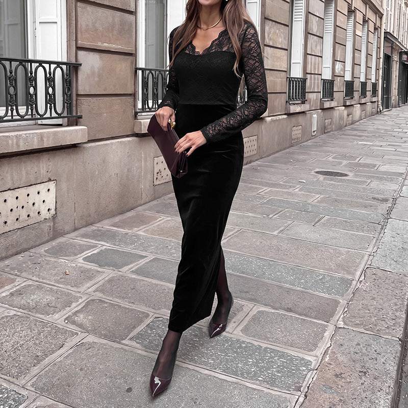 Maria | Refined Velvet Lace Maxi Winter Dress