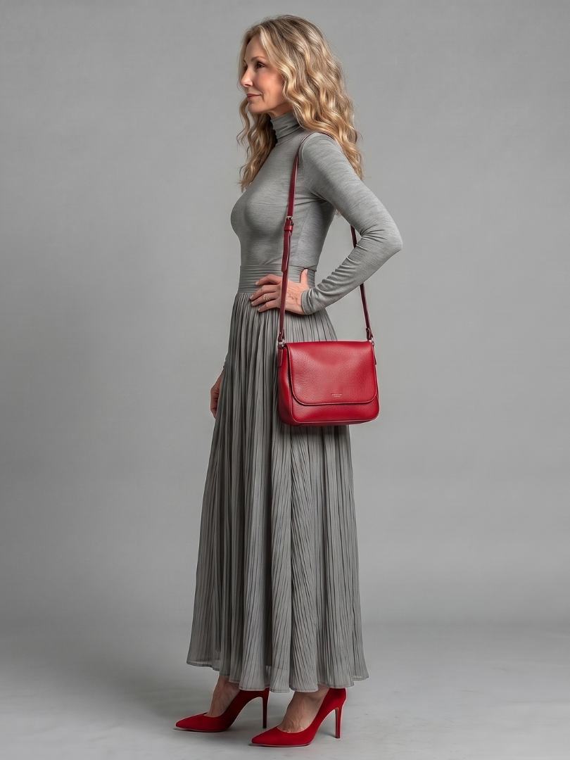 Marilyn | Classic Pleated Turtleneck Midi Winter Dress