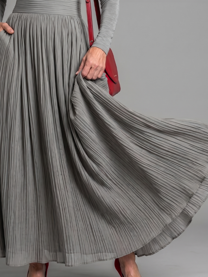 Marilyn | Classic Pleated Turtleneck Midi Winter Dress