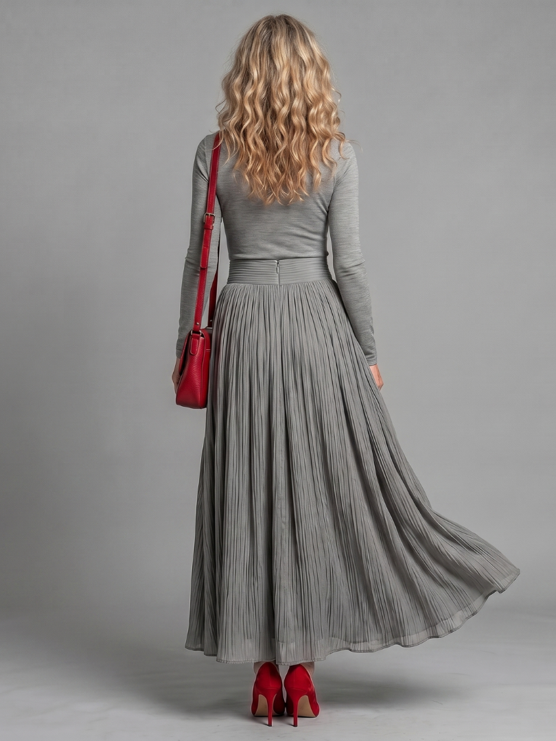 Marilyn | Classic Pleated Turtleneck Midi Winter Dress