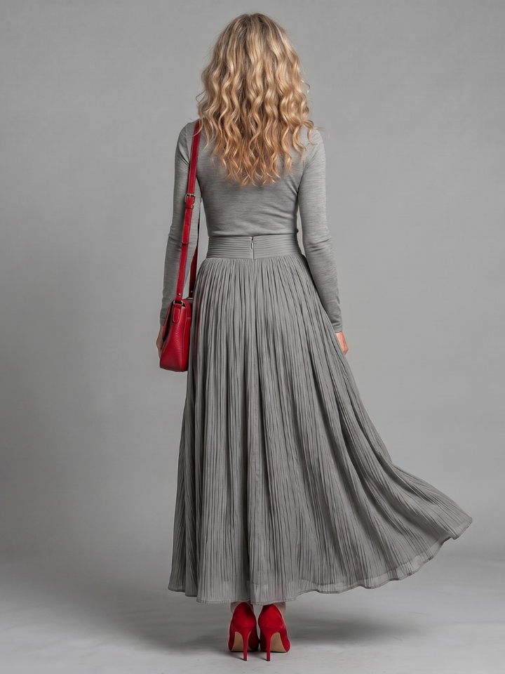 Marilyn | Classic Pleated Turtleneck Midi Winter Dress