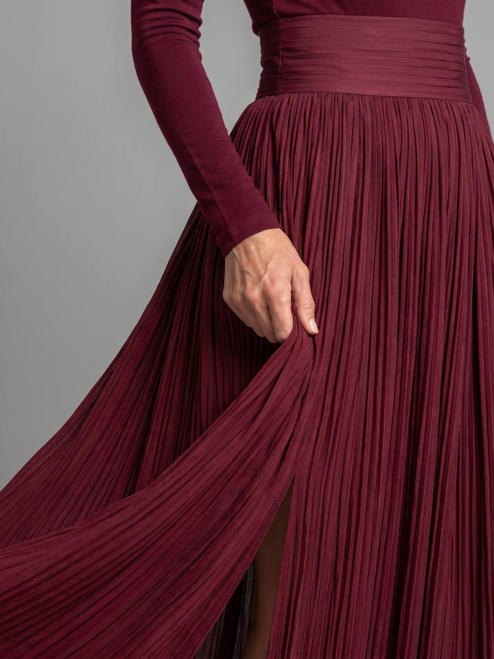 Marilyn | Classic Pleated Turtleneck Midi Winter Dress